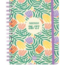 Finocam Cosmo Cart Agenda Escolar 26/27 en Catalan - Semana Vista Horizontal - Formato 4º - 155x212mm - Tapas de Carton Forrado - Papel de 80g/m2 - Espiral - Esquinas Microperforadas - Multicolor