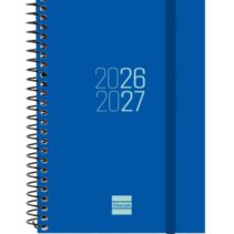 Finocam Espir Agenda Escolar 26/27 en Catalan - Semana Vista Horizontal - Formato E8 - 120x171mm - Tapas de Polipropileno - Papel de 80g/m2 - Espiral - Esquinas Microperforadas - Color Azul