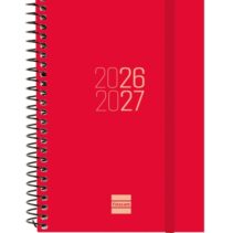 Finocam Espir Agenda Escolar 26/27 en Catalan - Semana Vista Horizontal - Formato E8 - 120x171mm - Tapas de Polipropileno - Papel de 80g/m2 - Espiral - Esquinas Microperforadas - Color Rojo