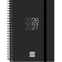 Finocam Espir Agenda Escolar 26/27 en Catalan - Semana Vista Horizontal - Formato E8 - 120x171mm - Tapas de Polipropileno - Papel de 80g/m2 - Espiral - Esquinas Microperforadas - Color Negro