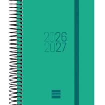Finocam Espir Agenda Escolar 26/27 en Catalan - 1 Dia por Pagina - Formato E8 - 120x171mm - Tapas de Polipropileno - Papel de 70g/m2 - Espiral Metalica - Esquinas Microperforadas - Color Verde