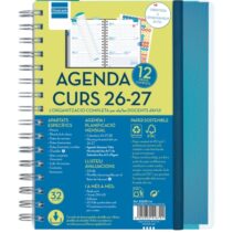 Finocam Magistral Agenda Escolar 26/27 en Catalan - Semana Vista Horizontal - Formato 4º - 155x212mm - Tapas de Polipropileno - Papel de 80g/m2 - Espiral - Esquinas Microperforadas - Color Azul