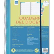 Finocam Organizacion Agenda sin Fechar en Catalan para Docentes - Semana Vista - 230x310mm - Tapas de Polipropileno - Papel de 80g/m2 - Cierre con Goma - Adhesivos Tematicos - Color Azul