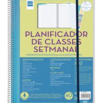 Finocam Organizacion Planificador de Clases sin Fechar en Catalan para Docentes - Semana Vista Vertical - 230x310mm - Tapas de Polipropileno - Papel de 80g/m2 - Espiral Metalica - Color Azul