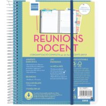 Finocam Organizacion Planificador de Reuniones sin Fechar en Catalan para Docentes - Formato 4º - 155x212mm - Tapas de Polipropileno - Papel de 80g/m2 - Espiral Metalica - Color Azul