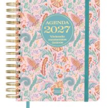Finocam Vitae Agenda de Espiral - 16 Meses - Semana Vista Horizontal - Formato 4º - 155x217mm - Tapa Dura - Papel de 80g/m2 - Cierre con Goma Elastica - Bolsillo con Fuelle - Multicolor