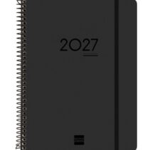 Finocam Ikon Agenda de Espiral Internacional - 16 Meses - Semana Vista Vertical - Formato E10 - 155x212mm - Tapas de PP - Papel de 80g/m2 - Goma Elastica - Adhesivos Tematicos - Color Negro