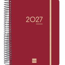 Finocam Ikon Agenda de Espiral Internacional - 16 Meses - 1 Dia por Pagina - Formato E10 - 155x212mm - Tapas de Polipropileno - Papel de 70g/m2 - Adhesivos Tematicos - Color Burdeos