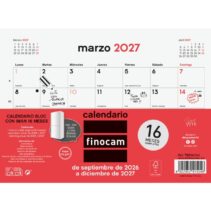 Finocam Neutro Bloc Calendario con Iman - 16 Meses - Mes Vista - Formato S - 210x150mm - Listado de Festivos - Papel de 120g/m2 - Listado de Festivos - Color Rojo/Blanco