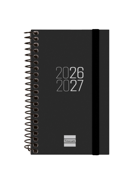Finocam Espir Agenda Escolar 26/27 - Semana Vista Horizontal - Formato E3 - 79x127mm - Tapas de Polipropileno - Papel de 80g/m2 - Espiral Metalica - Esquinas Microperforadas - Color Negro