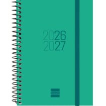 Finocam Espir Agenda Escolar 26/27 - Semana Vista Horizontal - Formato E8 - 120x171mm - Tapas de Polipropileno - Papel de 80g/m2 - Espiral Metalica - Esquinas Microperforadas - Color Verde