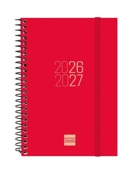 Finocam Espir Agenda Escolar 26/27 - Semana Vista Horizontal - Formato E8 - 120x171mm - Tapas de Polipropileno - Papel de 80g/m2 - Espiral Metalica - Esquinas Microperforadas - Color Rojo