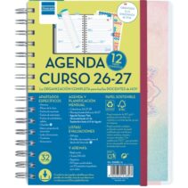Finocam Magistral Agenda Escolar 26/27 - Semana Vista Horizontal - Formato 4º - 155x212mm - Tapas de Polipropileno - Papel de 80g/m2 - Espiral Metalica - Esquinas Microperforadas - Multicolor