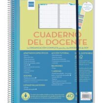 Finocam Organizacion Agenda sin Fechar para Docentes - Semana Vista - 230x310mm - Tapas de Polipropileno - Papel de 80g/m2 - Espiral de Plastico - Adhesivos Tematicos - Color Azul