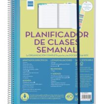 Finocam Organizacion Planificador de Clases sin Fechar para Docentes - Semana Vista Vertical - 230x310mm - Tapas de Polipropileno - Papel de 80g/m2 - Espiral Metalica - Color Azul