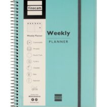 Finocam My Time Agenda sin Fechar - Semana Vista Vertical - Formato E10 - 155x212mm - Tapas de Polipropileno - Papel de 80g/m2 - Espiral de Plastico - Cierre con Goma - Color Turquesa