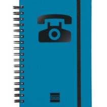 Finocam Phone Indice Telefonico - Formato 8º - 100x150mm - Tapas de Carton Forrado - Papel de 120g/m2 - Cierre con Goma Elastica - Espiral Doble Metalica - Color Azul