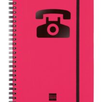 Finocam Phone Indice Telefonico - Formato A5 - 148x210mm - Tapas de Carton Forrado - Papel de 120g/m2 - Cierre con Goma Elastica - Espiral Doble Metalica - Color Magenta