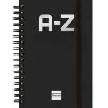 Finocam A-Z Indice Alfabetico - Formato 8º - 100x150mm - Tapas de Carton Forrado - Papel de 80g/m2 - Cierre con Goma Elastica - Espiral Doble Metalica - Color Negro
