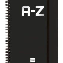 Finocam A-Z Indice Alfabetico - Formato A5 - 148x210mm - Tapas de Carton Forrado - Papel de 80g/m2 - Cierre con Goma Elastica - Espiral Doble Metalica - Color Negro