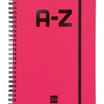 Finocam A-Z Indice Alfabetico - Formato A5 - 148x210mm - Tapas de Carton Forrado - Papel de 80g/m2 - Cierre con Goma Elastica - Espiral Doble Metalica - Color Magenta