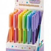 Carioca Fiorella Expositor con 30 Boligrafos de Colores Tinta Gel - Punta de Bola 1mm - Cuerpo Transparente Pastel - Colores Pastel Surtidos