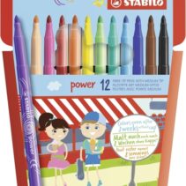 Stabilo Power Pack con 12 Rotuladores de Colores - Punta Media de 2mm - Tinta Lavable - Capuchon Ventilado - Colores Surtidos