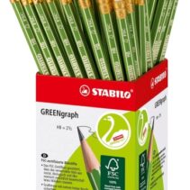Stabilo GREENgraph Expositor con 60 Lapices de Grafito con Goma - Mina HB 2.2mm - 100% Madera Cultivada de Forma Sostenible - Cuerpo de Color Verde