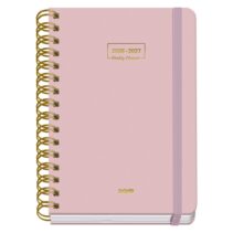 Dohe Premium Agenda Escolar 26/27 - Formato A5 - Dia Pagina - Papel Offset Ahuesado 80g - Cubierta de Carton Plastificado - Espiral Metalica Doble - Goma - 15x21x4cm - Color Rosa