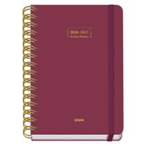Dohe Premium Agenda Escolar 26/27 - Formato A5 - Dia Pagina - Papel Offset Ahuesado 80g - Cubierta de Carton Plastificado - Espiral Metalica Doble - Goma - 15x21x4cm - Color Burdeos