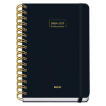 Dohe Premium Agenda Escolar 26/27 - Formato A5 - Dia Pagina - Papel Offset Ahuesado 80g - Cubierta de Carton Plastificado - Espiral Metalica Doble - Goma - 15x21x4cm - Color Negro