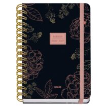 Dohe Premium Noir Agenda Escolar 26/27 - Formato A5 - Dia Pagina - Papel Offset Ahuesado 80g - Cubierta de Carton Plastificado - Espiral Metalica Doble - Goma - 15x21x4cm - Color Negro