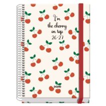 Dohe Prime Cerezas Agenda Escolar 26/27 - Formato A5 - Dia Pagina - Papel Offset Ahuesado 70g - Cubierta de Carton Plastificado - Espiral - Goma - 15x21x4cm - Multicolor