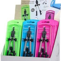 Faber-Castell Expositor de 15 Compases de Ajuste con Tornillo Central - Articulaciones en ambos Brazos - Adaptador Universal - Bote con Minas