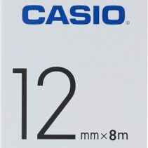 Casio XR-12WE Cinta de Etiquetas Original para Rotuladora - Texto Negro sobre Fondo Blanco - Ancho 12mm x Largo 8m