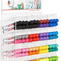 Edding 4500 Expositor con 96 Rotuladores Permanentes para Textil - Punta Redonda - Trazo entre 2 y 3mm - Olor Neutro - Secado Rapido - Colores Surtidos Gama Completa