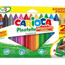 Carioca Plastello Maxi Pack de 12+2 Plasticeras Triangulares - Brillantes y Lavables - Colores Surtidos