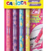 Carioca Memo Erase 2 en 1 Pack con 4 Rotuladores - Una Punta Subraya y la otra Borra el Color - Colores Surtidos