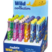 Carioca Wild Collection Expositor con 30 Boligrafos de 8 Colores - Punta 1mm - Divertidos Diseños de Animales - Clip de Sujeccion