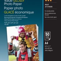 Epson Value Glossy Photo Pack de 50 Hojas de Papel Fotografico - A4 - Gramaje de 183g/m2 - Acabado Brillante - Compatible con Impresoras Inkjet - Color Blanco