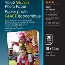 Epson Value Glossy Photo Pack de 20 Hojas de Papel Fotografico - 10x15cm - Gramaje de 183g/m2 - Acabado Brillante - Compatible con Impresoras Inkjet - Color Blanco