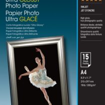 Epson Ultra Glossy Photo Pack de 15 Hojas de Papel Fotografico - A4 - Gramaje de 300g/m2 - Acabado Brillante - Compatible con Impresoras Inkjet - Color Blanco