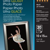 Epson Ultra Glossy Photo Pack de 20 Hojas de Papel Fotografico - 10x15cm - Gramaje de 300g/m2 - Acabado Brillante - Compatible con Impresoras Inkjet - Color Blanco