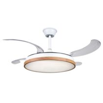 Muvip Ventilador de Techo Retractil - 30W - Luz LED Hasta 6000K - Temporizador - 6 Velocidades - Color Madera
