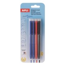 Apli Erasable Gel Blister con 4 Boligrafos de Tinta Gel Borrables cada Uno - Punta de 0