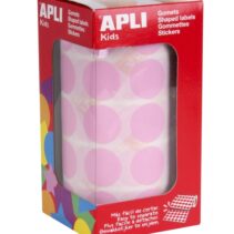 Apli Rollo de 1.770 Gomets Redondos Ø 20mm - Adhesivo Permanente Base Agua - Libre de Disolventes - Color Rosa Claro