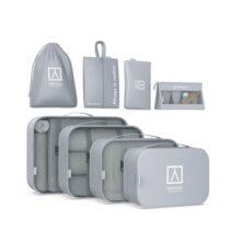 Numada Midweek A80 Pack de 8 Organizadores de Maleta - Poliester Impermeable - Malla Semitransparente - Cremallera con Doble Tirador - Color Gris Claro