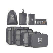 Numada Midweek A80 Pack de 8 Organizadores de Maleta - Poliester Impermeable - Malla Semitransparente - Cremallera con Doble Tirador - Color Gris Oscuro