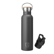 Numada Mibbot Botella Termica - Capacidad de 600ml - Tapon Deportivo - Bolsa de Neopreno - 5 Capas - Libre de BPA - Boca Ancha - Cierre Estanco - 26.2x7.1cm - Color Negro