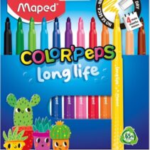 Maped Color`Peps Longlife Pack de 12 Rotuladores con Punta Media Bloqueada 3.7mm - Tinta Lavable - Colores Surtidos